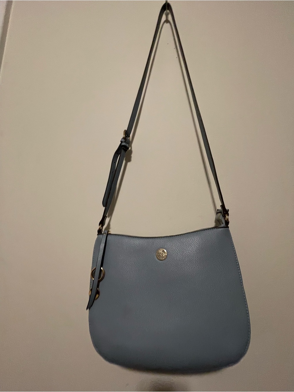 Anne Klein Powder Blue Pebbled Leather Shoulder Bag with Gold-Tone Hardware